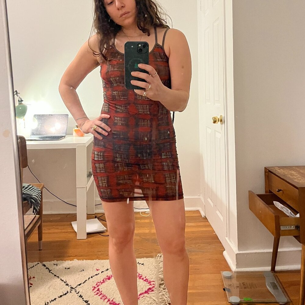 KNWLS Multi Strap Sport Dress with Logo Acid Plaid Ginger Red, Size M - Picture 2 of 6